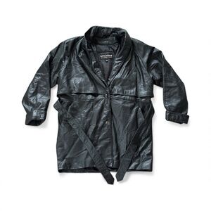 Wilsons Jacket Black Leather Collared Buttons Belt Pockets Thinsulate Lined Sz M